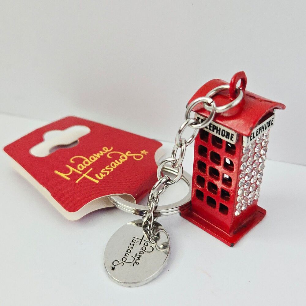 Madame Tussauds London Rhinestone Keychain Red Telephone Booth Metal Purse Charm